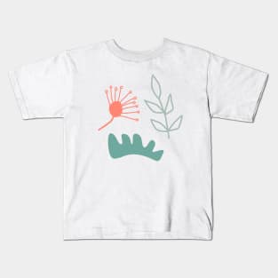 Cut Paper Floral - Teal Kids T-Shirt